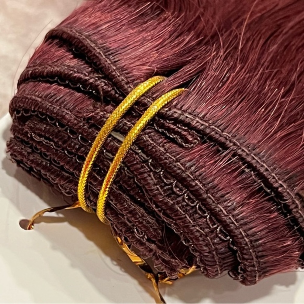 18” Burgundy #99J Lace Clip In 100% Human Hair Extensions Item#CA - Picture 9 of 17